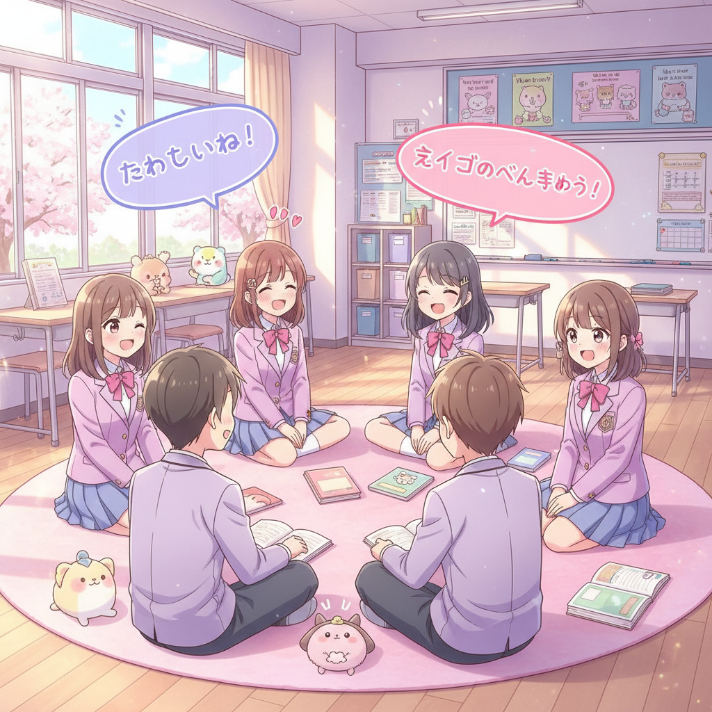 Nhóm học viên ngồi vòng tròn luyện nói